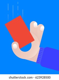 Hand of referee showing red card. Flat Style Vector illustration