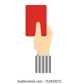 Hand of referee showing red card flat icon vector illustration for design and web isolated on white background. Hand of referee showing red card vector object for label and advertising