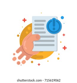 Hand with reference. Search for information.Vector modern design illustrative icon