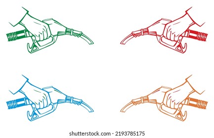 Coche De Reposición A Mano Con Ilustración Del Vector De La Lupa De Combustible. Plantilla de logotipo de la gasolinera
