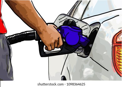 Hand refilling the car with fuel. Refuel station.Vector illustration.EPS10