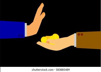 Hand Refuse Money from other Hand (blank coin), at Black Background
