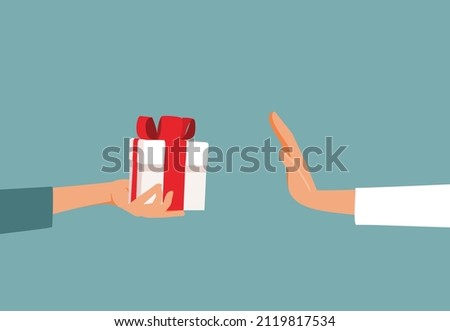 
Hand Refusing Bribe Gift Vector Conceptual Illustration. Person rejecting an unsolicited unwanted bribery present 
