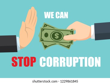 hand reject money offers and text we can stop corruption vector illustration