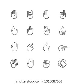 Hand related icons: thin vector icon set, black and white kit