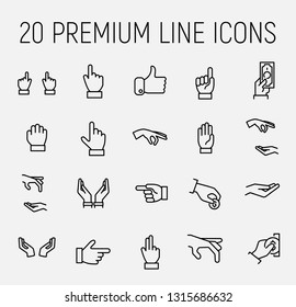 Hand related vector icon set. Well-crafted sign in thin line style with editable stroke. Vector symbols isolated on a white background. Simple pictograms