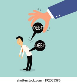 hand release debt iron ball from business man shoulder,banking concept,illustration,vector