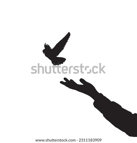 Hand releasing a bird into the air. Concept for freedom, peace, and spirituality. Bird set free vector.