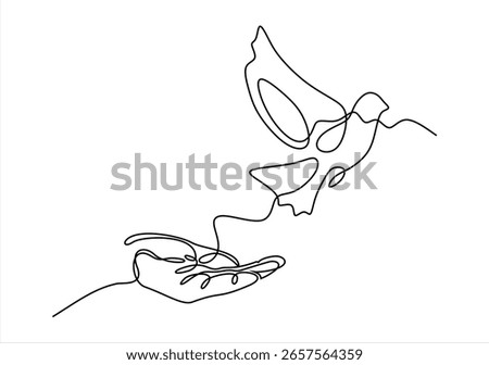 Hand releasing dove of peace - continuous line. line icon-continuous line drawing. Editable stroke. 
