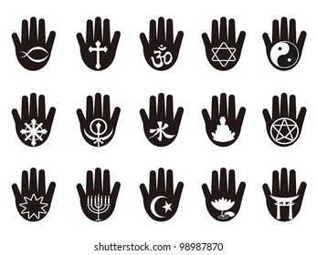 hand with religious symbols icon