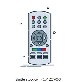 Hand remote control. Multimedia panel with shift buttons. Program device. Wireless console. Universal electronic controller. Color isolated flat illustration on white background. Vector.

 svg