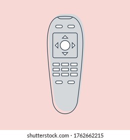 Hand remote control. Multimedia panel with shift buttons. Program device. Wireless console. Universal electronic controller. Isolated thin line illustration on color background. Flat symbol. Vector.
 svg
