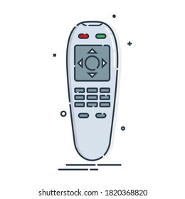 Hand remote control. Multimedia panel with shift buttons. Program device. Wireless console. Universal electronic controller. Color isolated flat illustration on white background. Vector.
 svg