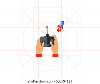 Hand with remote control starting rocket
