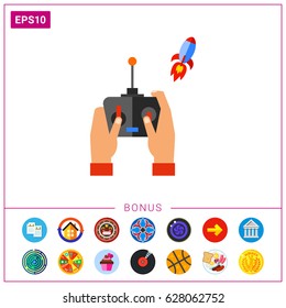 Hand with remote control starting rocket