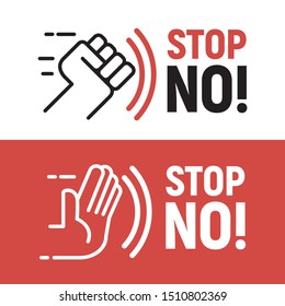 Hand repels and refuses. No and stop sign. Vector illustration.