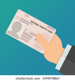 A hand represents a national identity card of the United Kingdom (flat design)