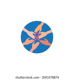 Hand with ribbon Breast cancer awareness illustration flat design