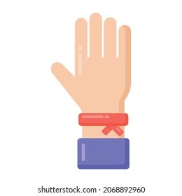 Mano con cinta que denota un icono plano de la muñequera 