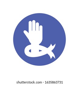 Hand with ribbon design of Zero discrimination day awareness help support campaign love life care and solidarity theme Vector illustration