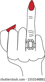 Hand with ring finger vector. Red nails bride illustration. svg