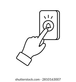 Hand ringing doorbell line icon. Line icon on a white background