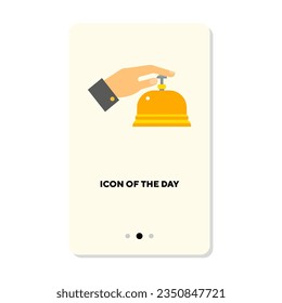 Hand ringing service bell flat icon. Sound, client, store isolated vector sign. Service and promotion concept. Vector illustration symbol elements for web design and apps