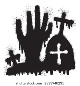 Hand rising out from cemetery Halloween with black spray paint