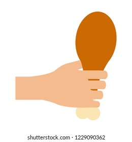 Hand with roasted chicken thigh