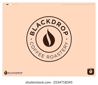 Hand Roasted Coffee logo. Coffee icon and letters in  pink circle. Sticker for Hot drink take away. 