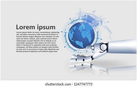 hand  robot stock market Vector futuristic Smart investment technology controlling protection system global Network  Internet of Things financial investment economic trends background