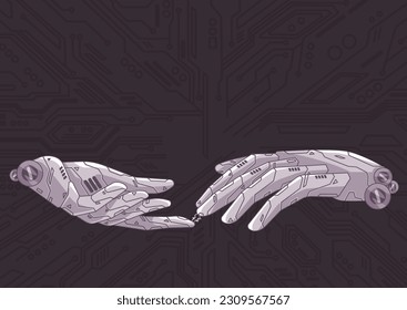 Hand robot touch each other finger artificial intelligence technology futuristic automation machine network human future