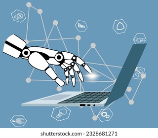 Hand of robot touching on big data network, revolution of AI, Science and artificial intelligence technology