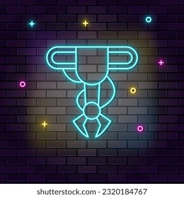 Hand, robotic, arm icon , neon on wall. Dark background brick wall neon icon.