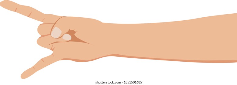 Hand rock gesture. Flat illustration. Realistic rock n roll gesture. Vector.