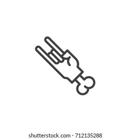 Hand in rock n roll line icon, outline vector sign, linear style pictogram isolated on white. Halloween holiday Symbol, logo illustration. Editable stroke