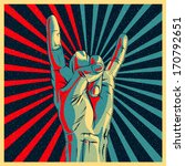Hand in rock n roll sign, vector illustration. 