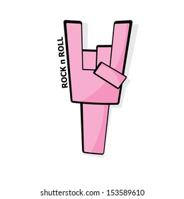 Hand in rock n roll sign. vector pink sign of rock n roll music and lifestyle. girls rock music sign