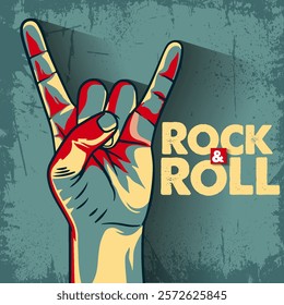 Hand in rock n roll sign vector image with vintage color,poster rock and roll