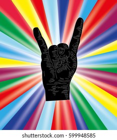 Hand in rock n roll sign, vector illustration. 