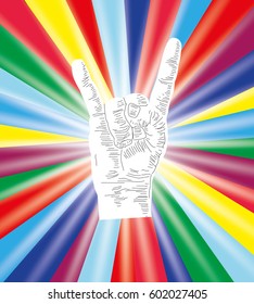 Hand in rock n roll sign, vector illustration. 