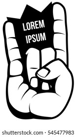 Hand rock on gesture with background for text