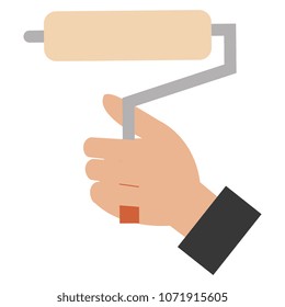 hand with roller paint tool