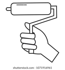 hand with roller paint tool