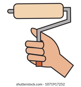 hand with roller paint tool