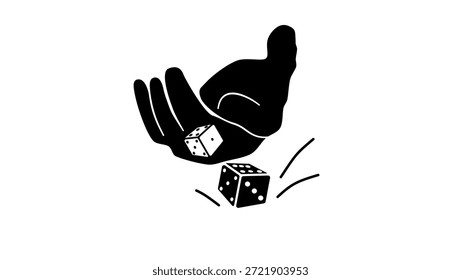 Hand Rolling Dice symbol, black isolated silhouette