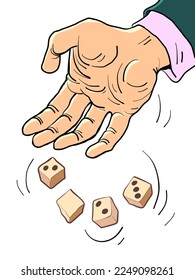 Hand rolls 2023. Business man rolls the dice with 2023. The man realized that 2023 had come.