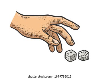 hand rolls dice color line art sketch engraving vector illustration. T-shirt apparel print design. Scratch board imitation. Black and white hand drawn image.