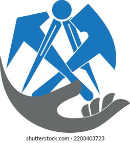 Herramientas para la mano y los techos, tejado y logotipo de los artesanos