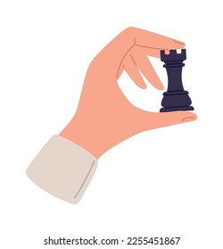 Hand with rook chess piece flat icon. Vector illustration